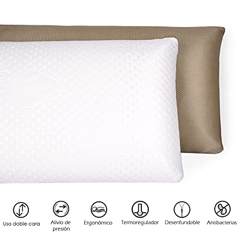 MERCURY TEXTIL- Almohada viscoelástica Suave y Relajante Aloe Vera Fresh 3D, Doble Cara (Invierno y Verano), Funda con Cremallera. (150 CM)