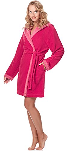 Merry Style Bata Corta con Capucha Vestidos de Casa Ropa Mujer MSLL1002 (Coral/Rosa, XL)