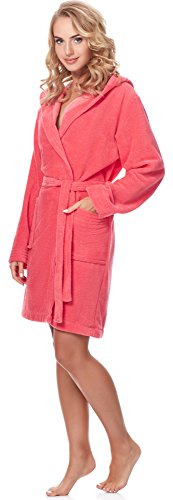 Merry Style Bata Corta con Capucha Vestidos de Casa Ropa Mujer MSLL1004 (Coral/Rosa, XL)