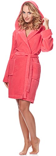 Merry Style Bata Corta con Capucha Vestidos de Casa Ropa Mujer MSLL1004 (Coral/Rosa, XL)