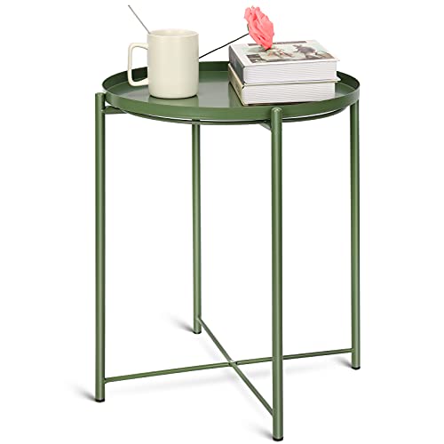 Mesa auxiliar redonda de diseño escandinavo, mesa auxiliar con bandeja extraíble, mesa de café en diseño moderno, mesita de noche con bandeja, para salón, dormitorio, exterior e interior.