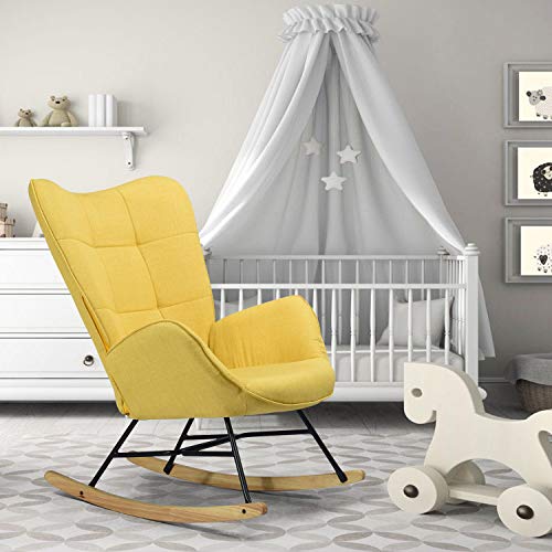 MEUBLE COSY Kelan Yellow Sillón Mecedora Moderna Sillas Relax De Salón Dormitorio Comedor, Tela, Amarillo, 69x84x97cm