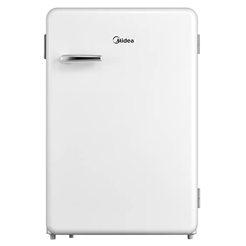 Midea - Mini Frigorífico con Congelador Vintage - Capacidad 100 L Frigorífico + 16 L Congelador - Mini Bar Retro - Silencioso 39 dB - Modelo MDRD168SLF01 - Color Blanco