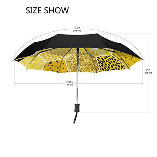 Miel De Abeja Amarillo Art Nido De Abeja Paraguas Plegable Automático Resistencia contra Viento Paraguas Impermeable de Viaje para Hombres Mujeres