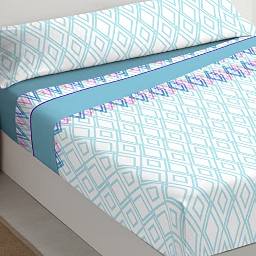Milarosa Juego Sabanas Invierno Estampadas 3 Piezas. Microfibra. Juego Sabanas Encimera, Sabana Bajera Ajustable y Funda Almohada. Coralina. Color Dallas Azul. Cama 105 cm