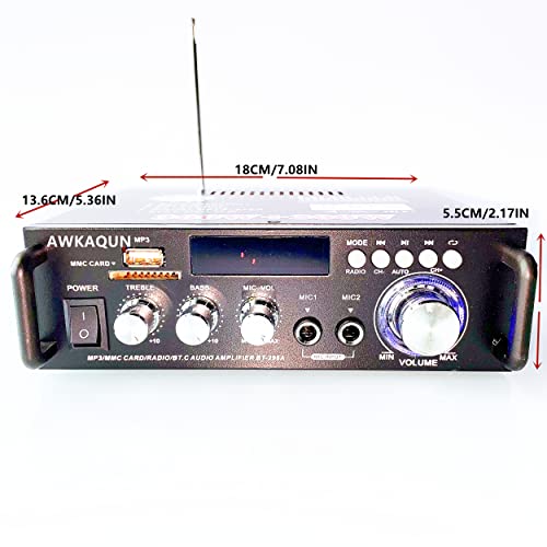 Mini Bluetooth Amplificador Audio, 600W HiFi de 2.0 Canales Audio Stereo Music Reproductor, SD Card/USB Input/ FM Radio, para PC, TV, Amplificador Coche, casa Altavoz, subwoofer BT 12v 220V (600W)