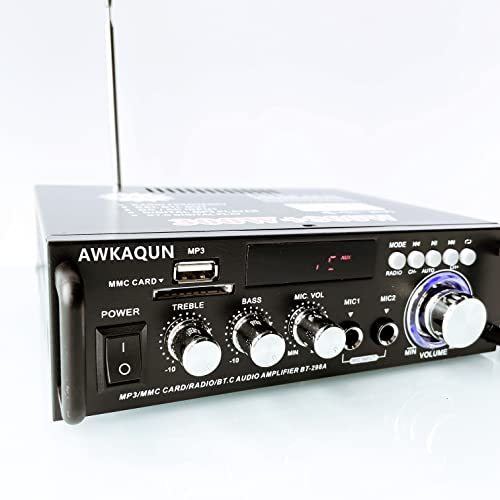 Mini Bluetooth Amplificador Audio, 600W HiFi de 2.0 Canales Audio Stereo Music Reproductor, SD Card/USB Input/ FM Radio, para PC, TV, Amplificador Coche, casa Altavoz, subwoofer BT 12v 220V (600W)