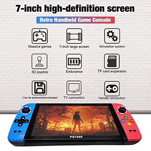 Mini consola de juegos portátil, consola de juegos retro, 3500 juegos clásicos con pantalla grande de alta definición de 7 pulgadas, diseño de joystick doble batería de litio de 4000 mAh incorporada