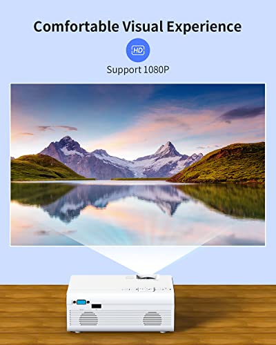 Mini Proyector Portátil con Trípode, 1080P Full HD Compatible, Proyector de Video Actualizado 2020 para Cine En Casa / Película Al Aire Libre, Compatible con USB / VGA / HDMI / Micro SD / AV / AUX