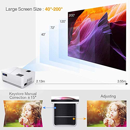 Mini Proyector Portátil en Casa，DBPOWER 6000 Lúmenes Proyector de Video Soporta Full HD 1080P，Compatible con TV Stick/Smartphone Android y iOS/PS4/DVD/Ordenador Portátil