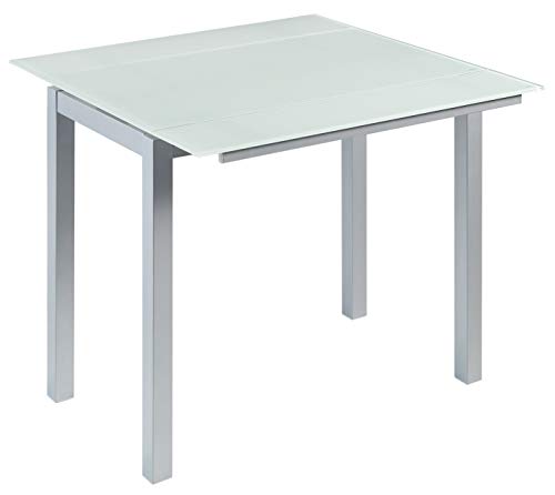 Miroytengo Mesa Vidrio Cristal Blanco Rectangular Extensible Cocina Patas Gris 95x76x55-95