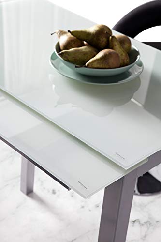 Miroytengo Mesa Vidrio Cristal Blanco Rectangular Extensible Cocina Patas Gris 95x76x55-95