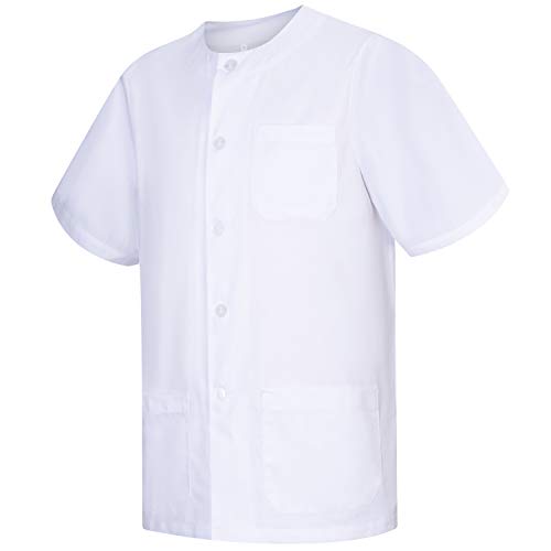 MISEMIYA - Casaca Caballero Cuello Redondo Mangas Cortas Uniforme Laboral ESTÉTICA Dentistas Limpieza Veterinaria Sanitarios Ref.832 - S, Blanco