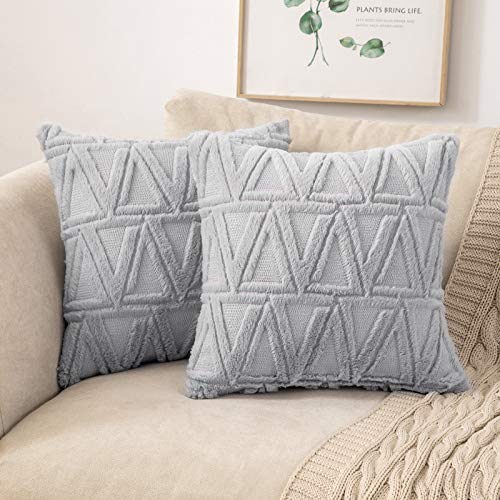 MIULEE 2 Piezas Funda de Cojines Felpa Suave Funda de Almohada Lana de Imitación Moderna Decoración Invierno Cremallera Oculta para Dormitorio Silla Oficina Cama Habitacion Salón 45x45 Gris Claro