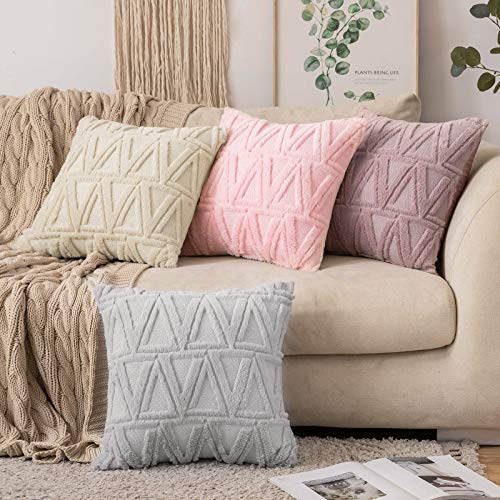 MIULEE 2 Piezas Funda de Cojines Felpa Suave Funda de Almohada Lana de Imitación Moderna Decoración Invierno Cremallera Oculta para Dormitorio Silla Oficina Cama Habitacion Salón 45x45 Gris Claro