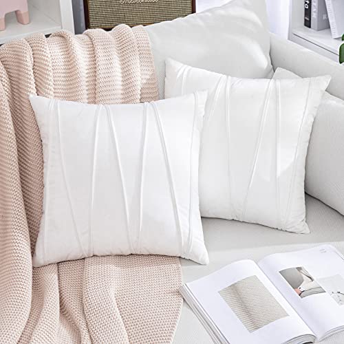 MIULEE Juego de 2 Cojines Funda de Cojín de Terciopelo Decoración para Habitación Suave Color Sólido Funda de AlmohadaCuadrada para Sala de Estar Sofá Silla Dormitorio 45x45cm Blanco Puro