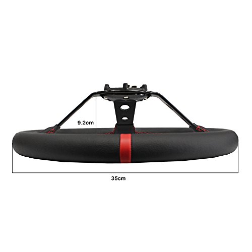 MODAUTO Volante Deportivo Universal, Desplazado, de Piel Sintética, Diámetro 350mm, Modelo G016, Color Negro y Costura Roja