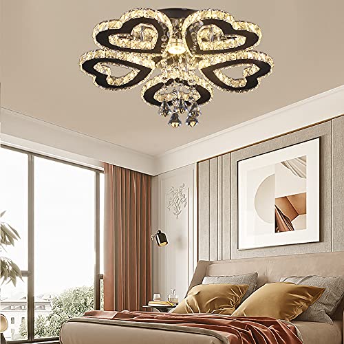 Moderna lámpara de araña de cristal con 5 anillos de corazón, lámparas de techo LED, iluminación colgante, lámpara colgante para dormitorio, sala de estar, comedor, vestíbulo (blanco cálido)