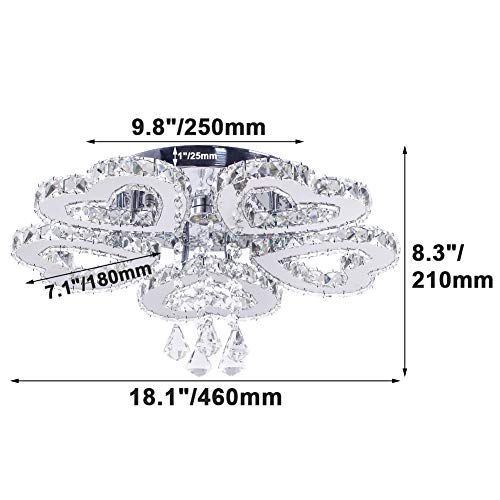 Moderna lámpara de araña de cristal con 5 anillos de corazón, lámparas de techo LED, iluminación colgante, lámpara colgante para dormitorio, sala de estar, comedor, vestíbulo (blanco cálido)