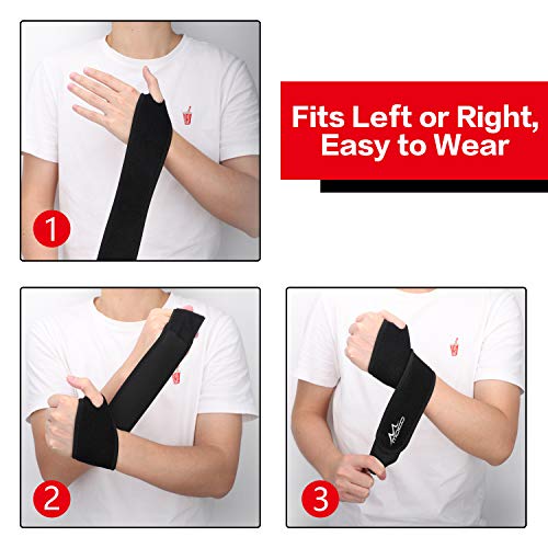 MoKo Muñequera Ajustable para Hombre y Mujer, Muñequeras Atléticas de Muñeca para Túnel Carpiano, Tendinitis, Alivio del Dolor, Recuperación de Lesiones (Manos Derecha e Izquierda) - Negro