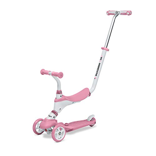 Mondo On&Go – Patinete para niños 5 en 1 – Patinete con Asiento, Pedales de Goma Blandos y Grandes Scooter de 3 Ruedas para niños – Edad de 1 a 5 años | Máx. 50 kg – Color Rosa – 28575