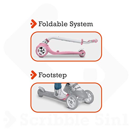 Mondo On&Go – Patinete para niños 5 en 1 – Patinete con Asiento, Pedales de Goma Blandos y Grandes Scooter de 3 Ruedas para niños – Edad de 1 a 5 años | Máx. 50 kg – Color Rosa – 28575