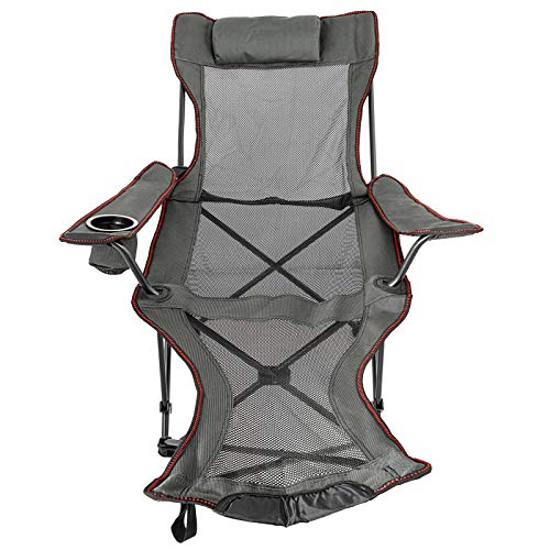 Moracle Silla de Campamento Plegable con Reposapiés Silla de Salón de Malla con Portavasos Bolsa de Almacenamiento Silla de Campamento Plegable (Gris)