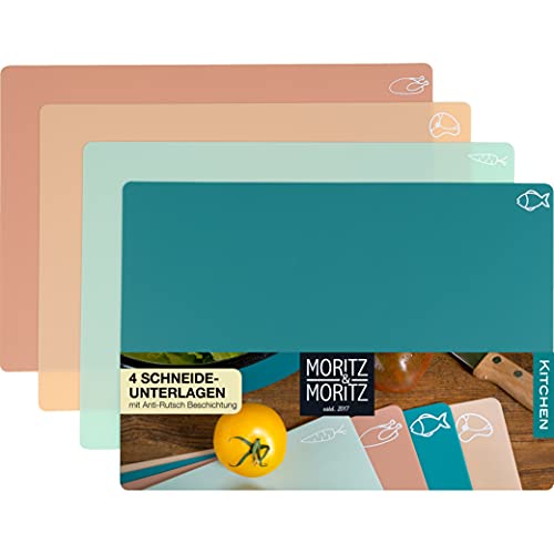 Moritz & Moritz 4x Tabla de Cortar Flexible 28 x 38 cm - Tabla Cortar Plástico 2mm de Grosor - Apta para Lavavajillas - Superficie Antideslizante para un Corte Seguro
