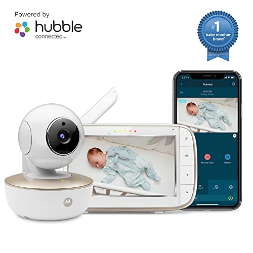 Motorola Baby MBP855, Monitor portátil para bebés con video y pantalla a color de 5 pulgadas con Wi-Fi y cámara, Blanco