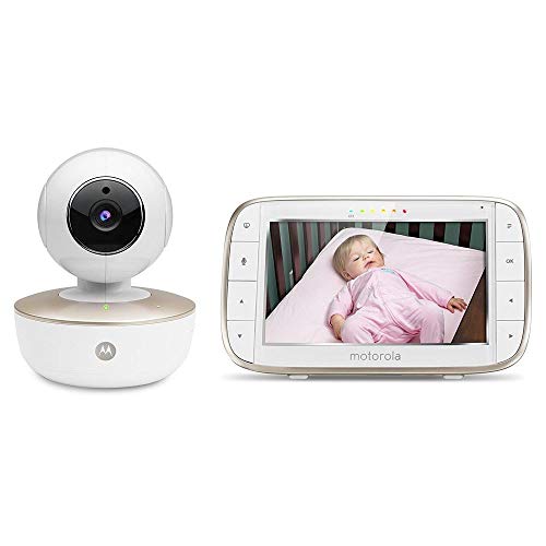 Motorola Baby MBP855, Monitor portátil para bebés con video y pantalla a color de 5 pulgadas con Wi-Fi y cámara, Blanco