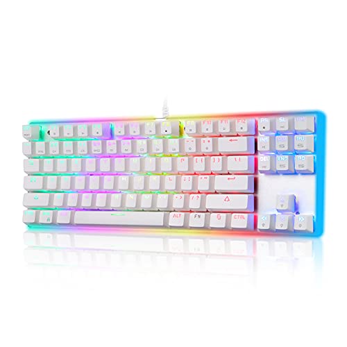 MOTOSPEED Teclado mecánico para juegos con retroiluminación RGB multicolor, base transparente, anti-Ghosting, teclado USB 87 teclas, interruptor azul, iluminación LED Mac/PC/Laptop