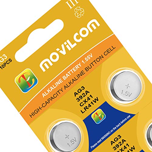 MovilCom - Pila Boton AG3 Pilas Reloj 1.5V Equivalente a 392, 392, SR41W, V392, 392, D392, S736E, 2478, LR41, 280-13, L736, SR41