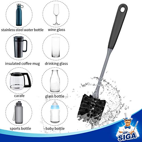 MR.SIGA Cepillo de botella de mango largo, cepillo de limpieza para botella de agua, cristalería, paquete de 2