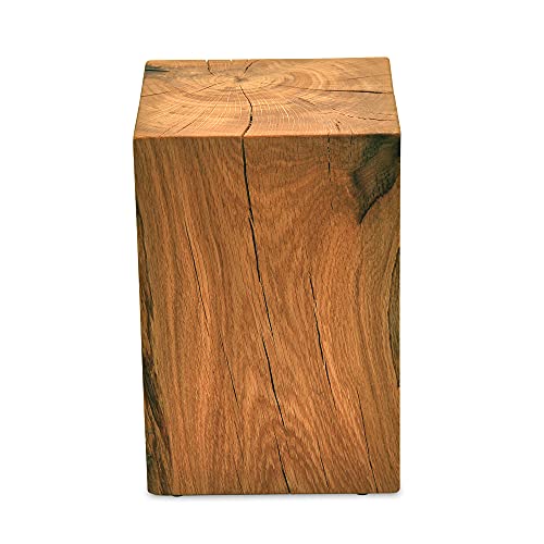MS FACTORY Bloque de Roble de Madera Maciza - Cubo, Tronco de Madera - Mesa Auxiliar, Columna Decorativa, Soporte de Madera, Mesa de Madera, Base de Flores, Mesita de Noche - 15 x 15 x 20 cm