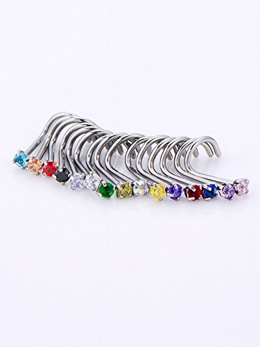 Mudder 20 Gauge 15 Piezas Aros de Nariz Curvados Piercing de Nariz Pendiente de Nariz de Acero Inoxidable Tornillo de Zirconia Cúbica Joyas de Cuerpo, 15 Colores