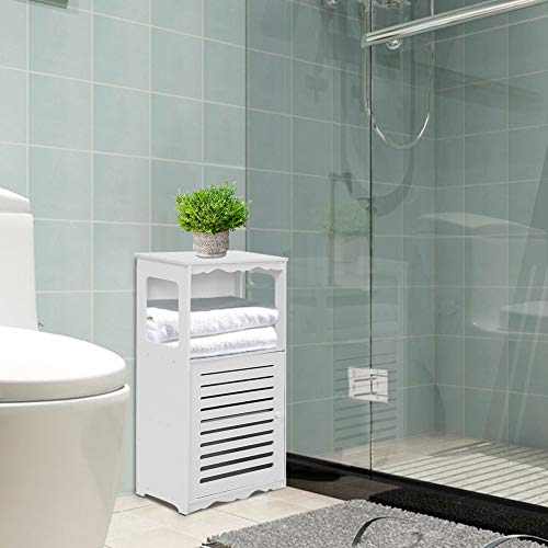 Mueble Columna de Baño, Pequeño Gabinete de Almacenamiento con Puertas y Estantes, para El Suelo El Lateral Esquina Baño Muebles El Hogar, Color Blanco, 15.5 x 11.02 x 31.49 Pulgadas