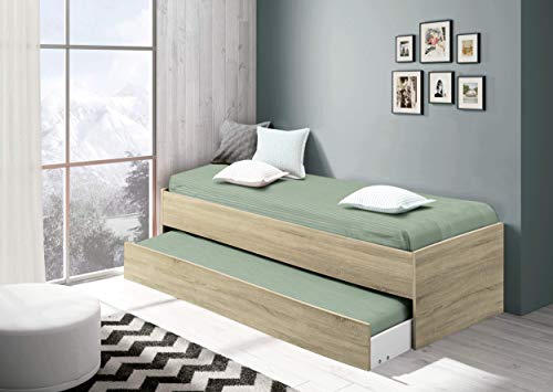 MUEBLES PITARCH Tibet Cama Nido, Aglomerado de partículas y melamina de Alta Densidad, Roble Cambrian, 54 x 202 x 97 cm