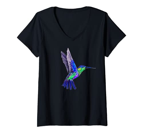 Mujer Colibri Colibri Colorido Camiseta Cuello V