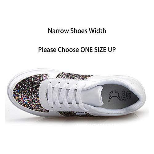 Mujer Zapatillas de Deporte Cuña Zapatos para Caminar Aptitud Plataforma Sneakers con Cordones Calzado de Tacón 4cm Blanco EU 39