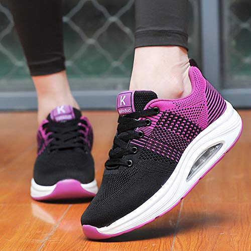 Mujer Zapatillas de Deporte Malla Air Cuña Cómodos Sneakers Mujer Casual Running Senderismo Ligero Mesh Zapatillas Gris Negro 35-41