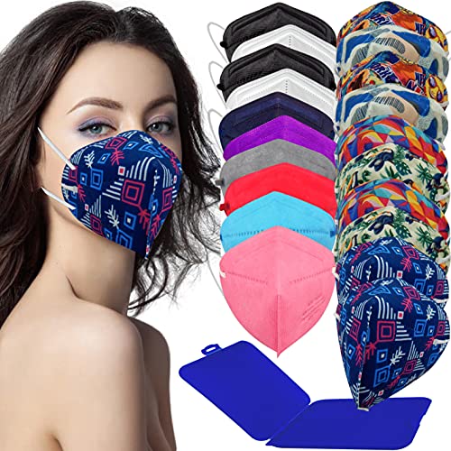 MVT Mascarilla FFP2 Colores, Paquete de 20x Mascarillas FFP2 NR de Colores Estampadas Homologadas 5 Capas +1 Estuche Porta mascarillas Color Aleatorio