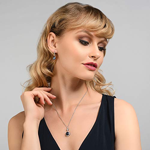Namana Pendientes Pera Color Plata para Mujer. Disponibles con Piedra Blanca AAA de 12mm o Piedra Azul con Corte de Pera. Pendientes con Caja de Regalo (Circonita azul)