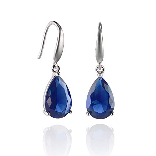 Namana Pendientes Pera Color Plata para Mujer. Disponibles con Piedra Blanca AAA de 12mm o Piedra Azul con Corte de Pera. Pendientes con Caja de Regalo (Circonita azul)