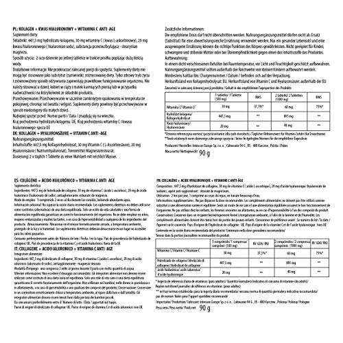 Nature Diet - Colágeno con ácido hialurónico y vitamina C, 180 tabletas, 500 mg | Antienvejecimiento | Colágeno hidrolizado