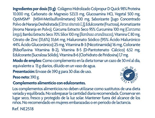 Nature Essential - Confortflex Polvo 390 g. Con Colágeno hidrolizado, glucosamina, MSM, vitamina C, magnesio, ácido hialurónico + CÚRCUMA