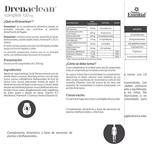 NATURE ESSENTIAL DRENACLEAN 60comp, Negro, Estandar