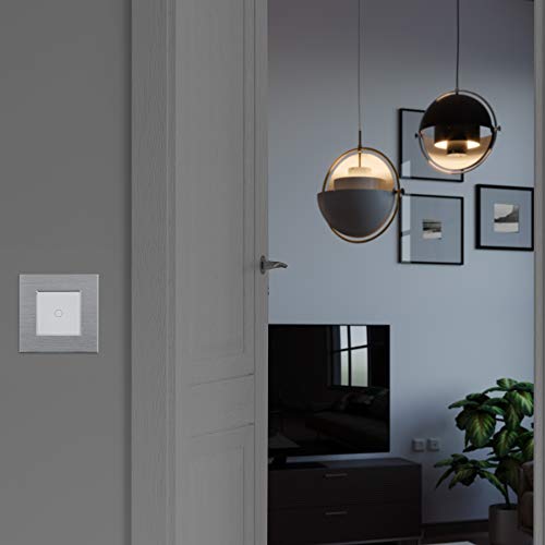 Navaris Interruptor táctil de pared - Llave de luz con pantalla táctil - Conmutador de cristal con sensor al tacto - Pulsador de vidrio color blanco
