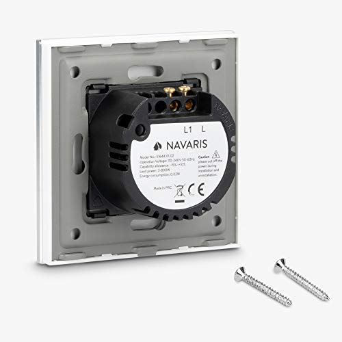 Navaris Interruptor táctil de pared - Llave de luz con pantalla táctil - Conmutador de cristal con sensor al tacto - Pulsador de vidrio color blanco