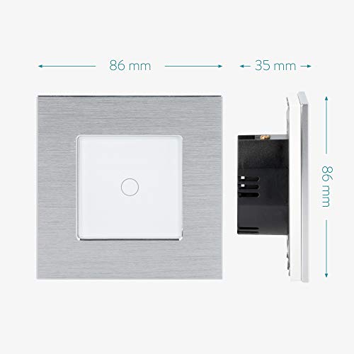 Navaris Interruptor táctil de pared - Llave de luz con pantalla táctil - Conmutador de cristal con sensor al tacto - Pulsador de vidrio color blanco