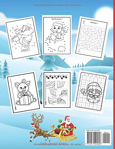 Navidad Libro de Actividades para Niños 4-8 años: Cuaderno de juegos para niños de 4,5,6,7,8 años| Paginas de Colorear, Laberintos, Unir los Puntos, ... ,Pegar |Libros infantiles de navidad